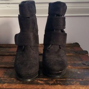 Sexy black wedge booties